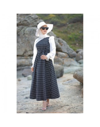 Robe longue à carreaux pour femme - Couleur anthracite 