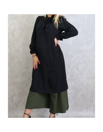 Tunique longue avec col nœud de couleur noire 