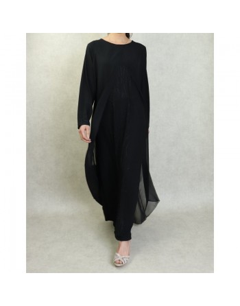 Robe de soirée Abaya avec kimono intégré (Kibaya) pour femme - Couleur Noir 