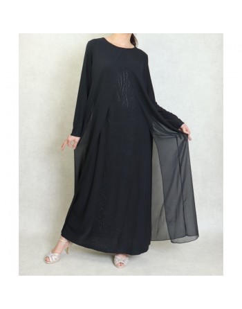 Robe de soirée Abaya avec kimono intégré (Kibaya) pour femme - Couleur Noir 