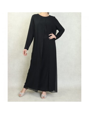 Robe de soirée Abaya avec kimono intégré (Kibaya) pour femme - Couleur Noir 