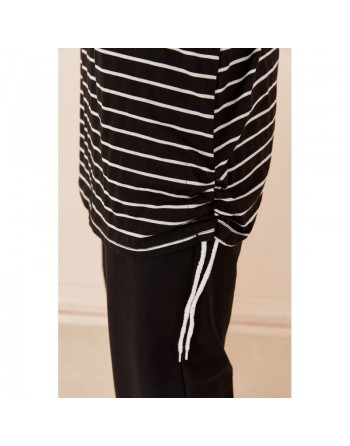 Ensemble décontracté tunique à rayures et son pantalon assorti - Couleur noir 