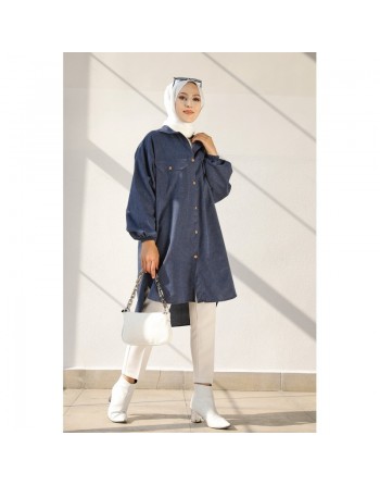 Chemise-Tunique ample pour femme (Vêtement Hijab 2024) - Couleur bleu indigo 