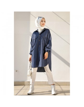 Chemise-Tunique ample pour femme (Vêtement Hijab 2024) - Couleur bleu indigo 