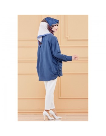 Tunique-chemise fendue habillée pour femme (Vêtement ample pour hijab style) - Couleur bleu pétrole 