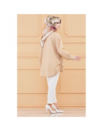 Chemise-Tunique fendue habillée pour femme (Style vestimentaire hijab) - Couleur beige 