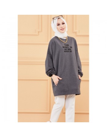 Tunique "the rebel in me will never die" (Modest Fashion) - Couleur anthracite 