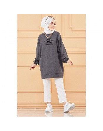 Tunique "the rebel in me will never die" (Modest Fashion) - Couleur anthracite 