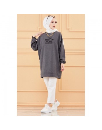 Tunique "the rebel in me will never die" (Modest Fashion) - Couleur anthracite 