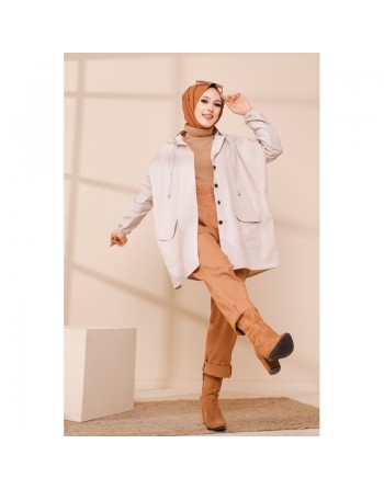 Trench - Parka femme (Vêtement Hijab Mode) - Couleur crème 