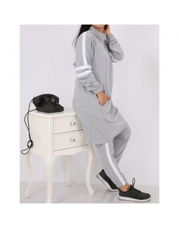 Survêtement femme 2 pièces de couleur gris clair chiné (Tenue décontractée et pour le sport - Grande taille disponible) 