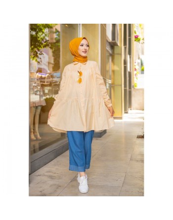 Chemise-Tunique casual ample à rayures jaunes (Mode Musulmane 2024 pour femme voilée) 