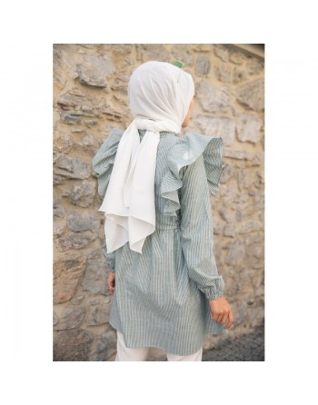 Tunique-chemise à volants ample pour femme (Vêtement pour Hijab - Nouvelle collection 2024) - Couleur des rayures vert... 