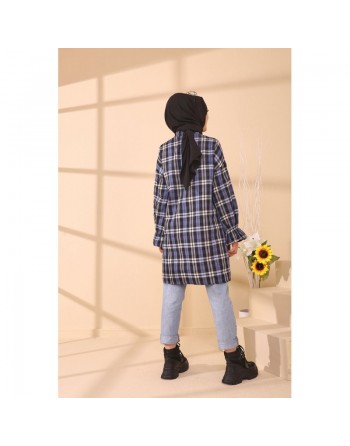 Chemise ample - Tunique à carreaux (Vêtement Hijab style 2024) - Rayures de couleur bleu 