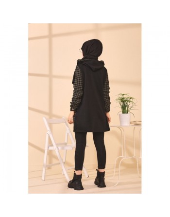 Tunique moderne avec capuche (Vêtement Hijab) - Couleur noir et kaki 