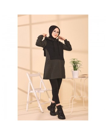 Tunique moderne avec capuche (Vêtement Hijab) - Couleur noir et kaki 