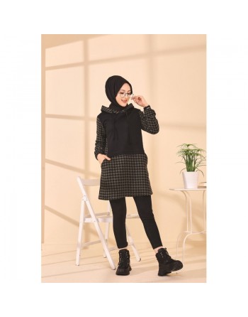 Tunique moderne avec capuche (Vêtement Hijab) - Couleur noir et kaki 