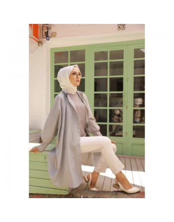 Chemise-Tunique longue à rayures (Vêtement pour femme voilée et hijab - Mode islamique) - Couleur noir 