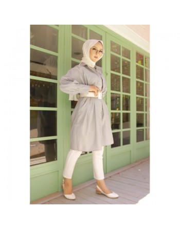 Chemise-Tunique longue à rayures (Vêtement pour femme voilée et hijab - Mode islamique) - Couleur noir 