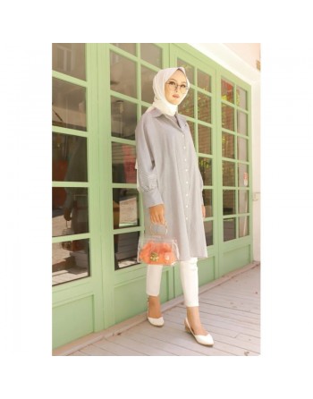 Chemise-Tunique longue à rayures (Vêtement pour femme voilée et hijab - Mode islamique) - Couleur noir 