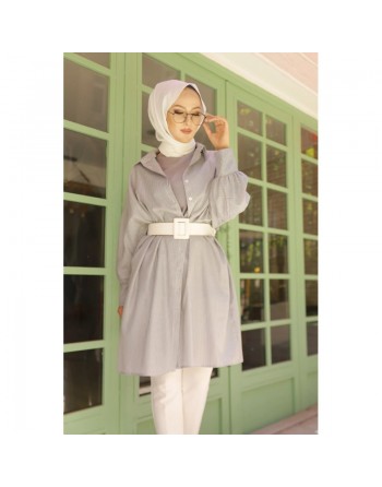 Chemise-Tunique longue à rayures (Vêtement pour femme voilée et hijab - Mode islamique) - Couleur noir 