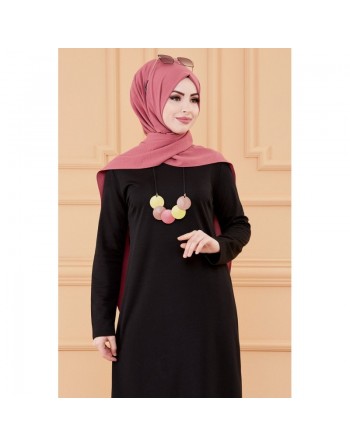 Tunique longue avec collier offert (Vetement hijab femme - Mode musulmane) - Couleur noir 