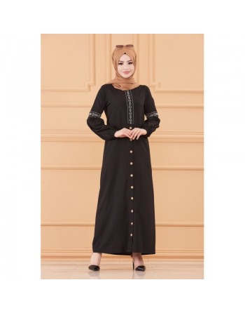 Robe longue brodée pour femme musulmane (Modèles de Robes Style Classique pour Hijab 2024) - Couleur noir 