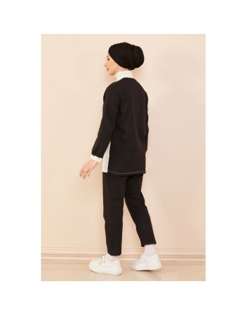 Ensemble décontracté tunique et pantalon pour femme (Vêtement moderne - Collection 2024) - Couleur blanc noir 