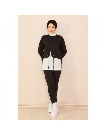 Ensemble décontracté tunique et pantalon pour femme (Vêtement moderne - Collection 2024) - Couleur blanc noir 