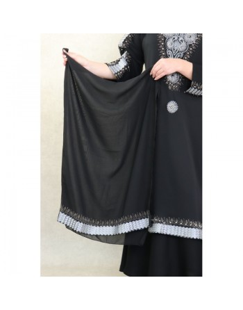 Robe Abaya ample Dubaï noire de qualité avec nombreuses broderies et strass idéale pour la fête de l'Aïd 
