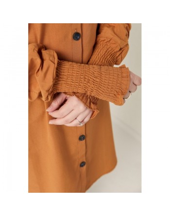 Chemise longue manche plissée à l'élastique (Vêtement pour Hijab - Mode 2024) - Couleur tabac 