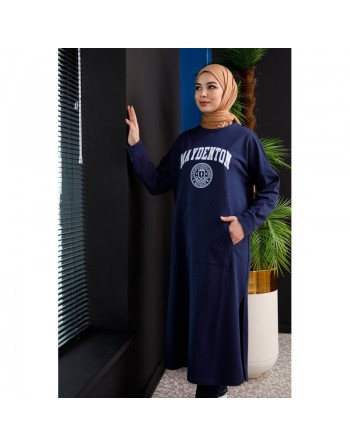 Robe - Tunique longue pour femme (Casual Hijab Outfit 2024) - Couleur bleu marine 