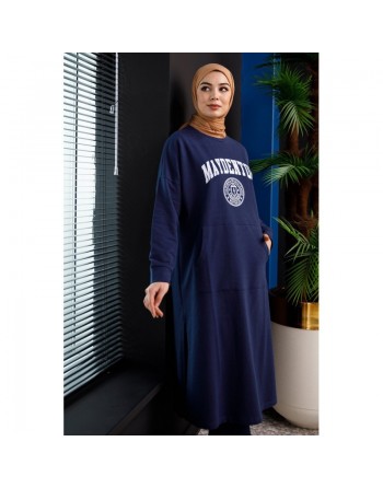 Robe - Tunique longue pour femme (Casual Hijab Outfit 2024) - Couleur bleu marine 