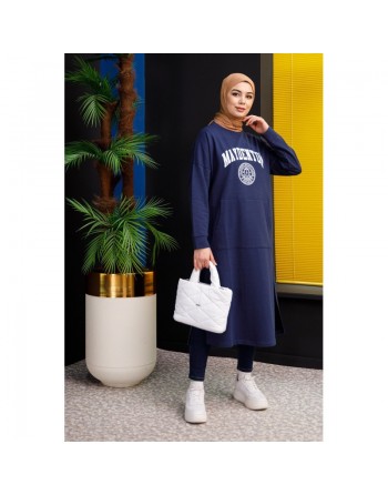 Robe - Tunique longue pour femme (Casual Hijab Outfit 2024) - Couleur bleu marine 