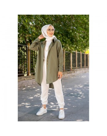 Chemise longe pour femme (Vêtement pour hidjab nouveauté 2024) - Couleur kaki 