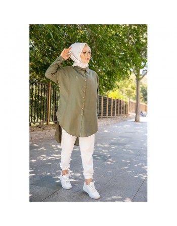 Chemise longe pour femme (Vêtement pour hidjab nouveauté 2024) - Couleur kaki 