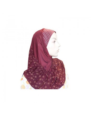 Hijab 1 pièce bordeaux perlé sur le bonnet avec motifs cuivrés 