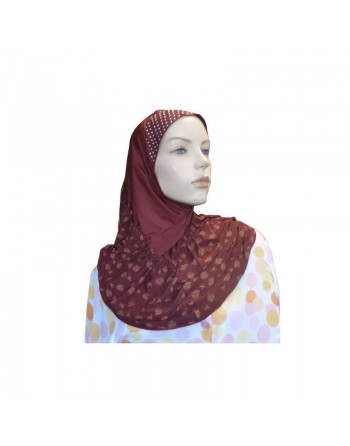 Hijab 1 pièce bordeaux perlé sur le bonnet avec motifs cuivrés 