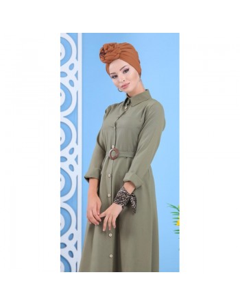Robe longue boutonné avec ceinture - Couleur Kaki 