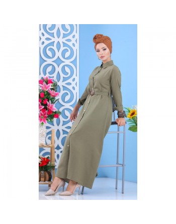 Robe longue boutonné avec ceinture - Couleur Kaki 