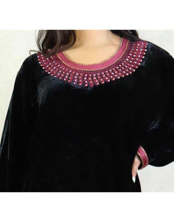 Robe arabe traditionnelle en velours brodée pour femme (Saison Automne-Hiver) - Couleur Noir 