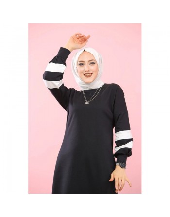 Robe longue coton pour femme musulmane (Robes hijab moderne pas cher en ligne) - Couleur noir 