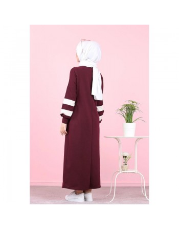 Robe longue style moderne pour femme voilée (Robes musulmanes pas cher - Boutique en ligne) - Couleur prune 
