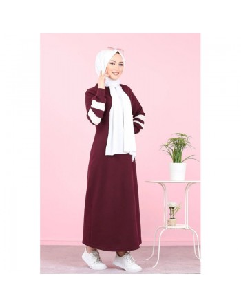 Robe longue style moderne pour femme voilée (Robes musulmanes pas cher - Boutique en ligne) - Couleur prune 
