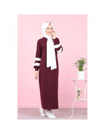 Robe longue style moderne pour femme voilée (Robes musulmanes pas cher - Boutique en ligne) - Couleur prune 