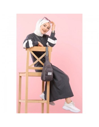 Robe longue look sportswear moderne pour femme musulmane (Robes coton hijab pas cher) - Couleur gris anthracite 