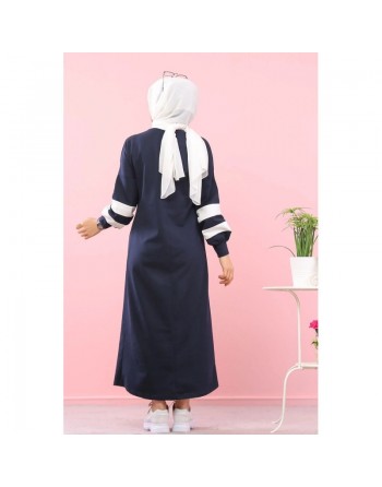 Robe longue style sport pour femme voilée (Robes hijab pas cher pour femmes) - Couleur bleu marine 