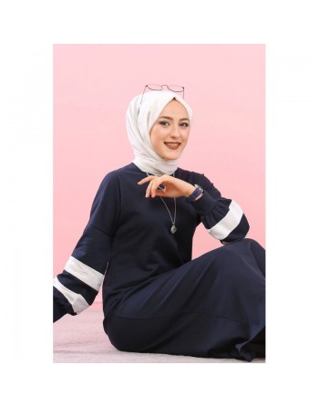 Robe longue style sport pour femme voilée (Robes hijab pas cher pour femmes) - Couleur bleu marine 