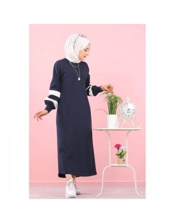 Robe longue style sport pour femme voilée (Robes hijab pas cher pour femmes) - Couleur bleu marine 