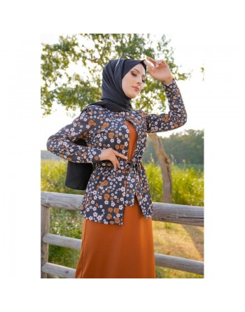 Ensemble Robe et Gilet-Veste (Vetement Hijab femme voilée) - Couleur Rouille 